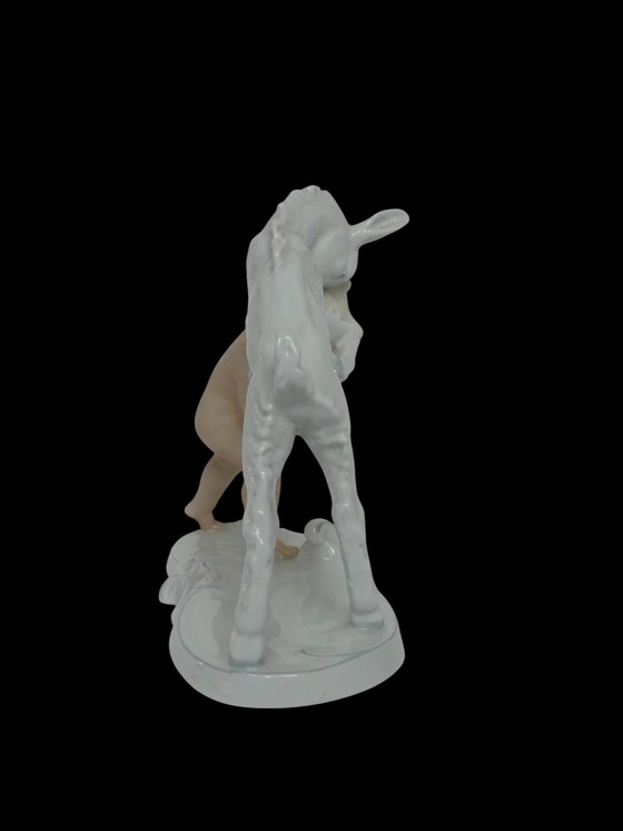 Image 1 of Schaubach art deco porcelain figurine putto with goat UK1aEb