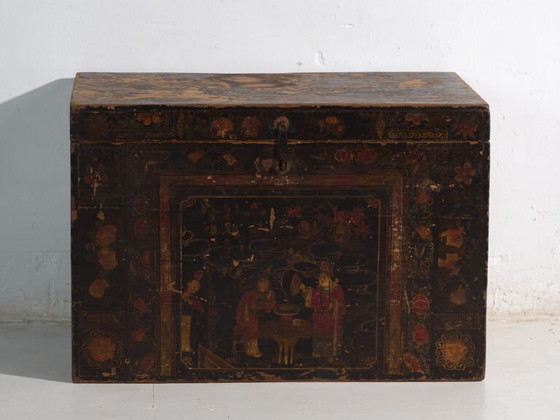 Baule antico dipinto in legno di pino – Cina, circa 1900 – Armadi contenitori, Iron (photo 33 of 40)