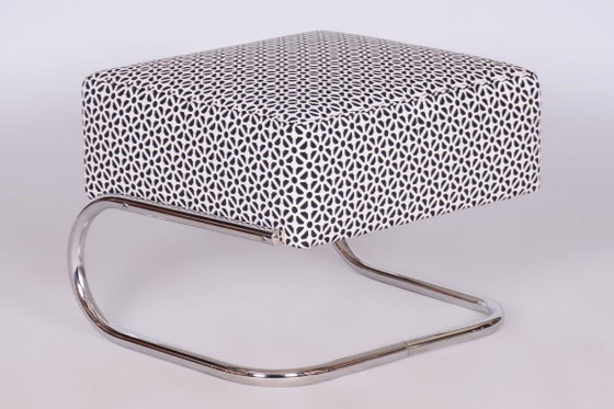Restored Bauhaus Stool, by Robert Slezák, Chrome-Plated Steel, Czech, 1930s – Textile (photo 6 of 7)