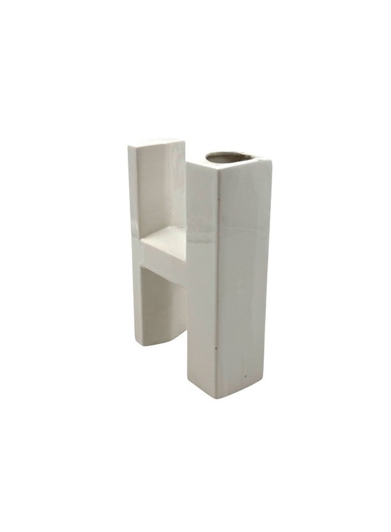 Image 1 of Space age white H letter shaped ceramic solifleur vase, Marcel Radureau ca. 1970