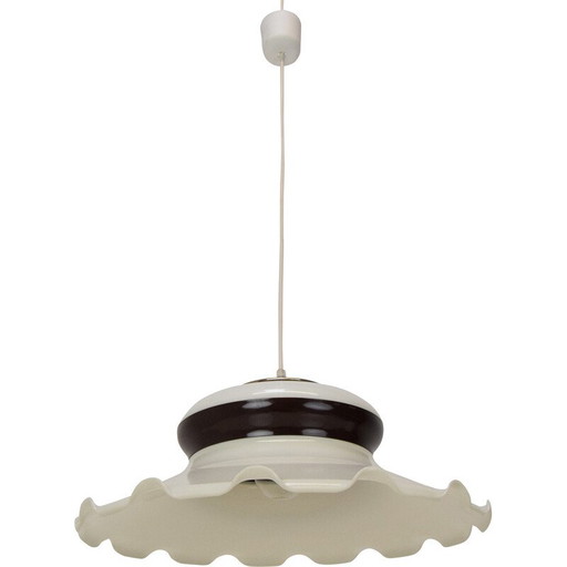 Lampe suspendue vintage en laiton et plastique, Tchécoslovaquie 1970