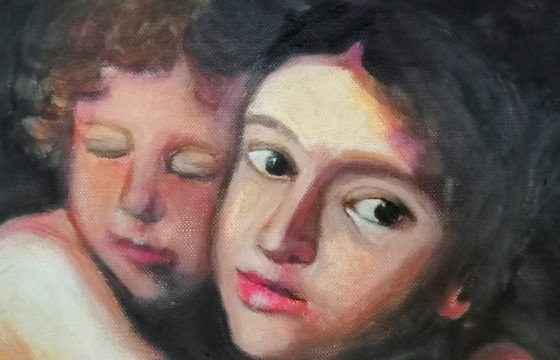 Image 1 of T.v.Steenbergen "mother and Child" 30 x 30 cm