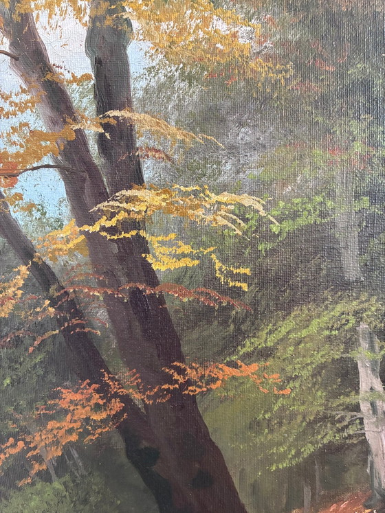 Image 1 of Peinture à l'huile originale vintage représentant un paysage, signée, œuvre d'art de ferme