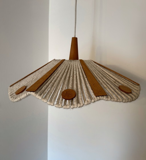 Scandinavian wool and teak chandelier from the 60s