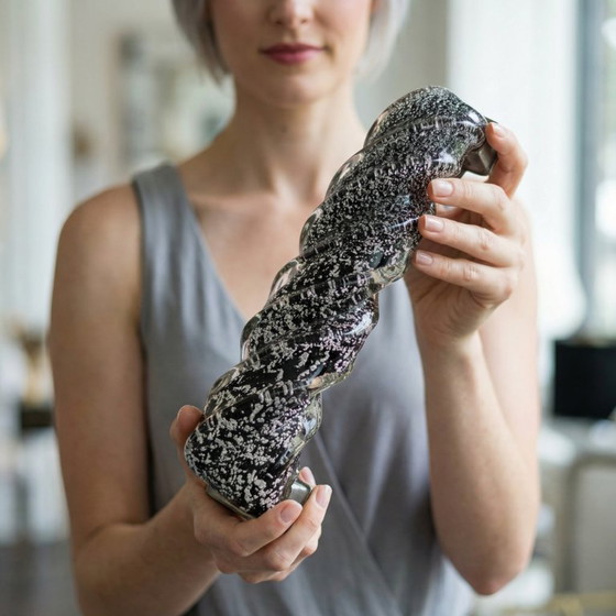 Image 1 of Pair of Hand-Blown Murano Glass Spiral Door Handles with Silver Dust, 1960s