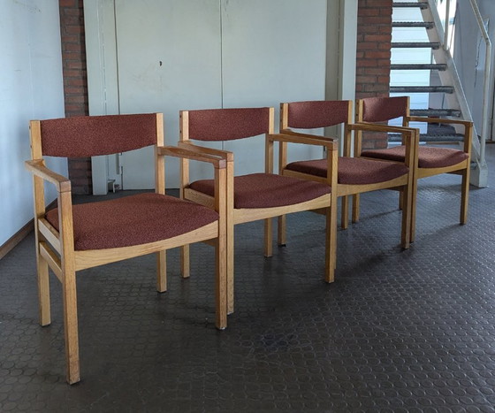 Image 1 of 4 Danish vintage chairs, oak & boucle fabric