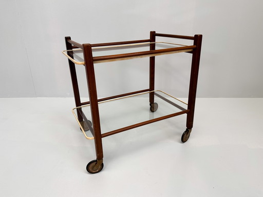Carrito vintage de teca Coja Culemborg con dos tapas de cristal