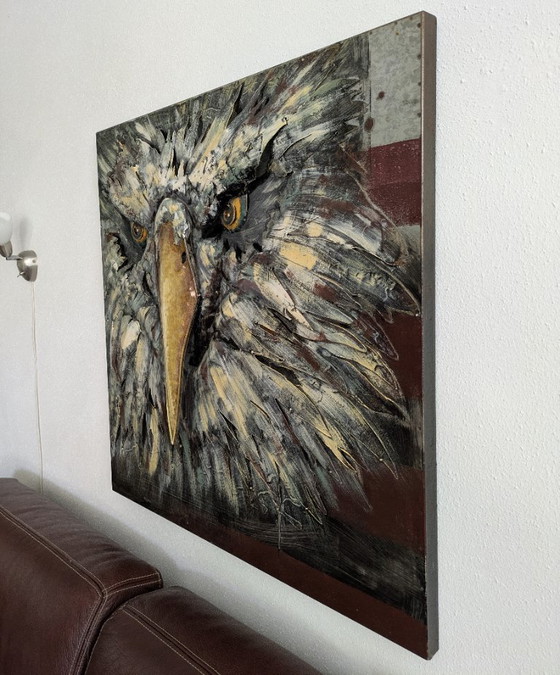 Image 1 of 3D metalen wanddecoratie met adelaar (gelaagde/reliëf metalen kunst)