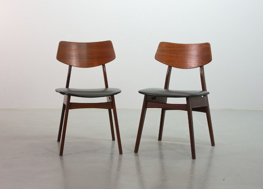 Elegantes Set von 2 Webe Teakholz-Esszimmerstühlen von Louis van Teeffelen, 1960er Jahre.