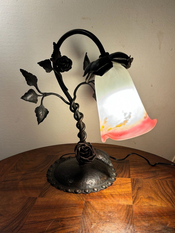 LAMPADA DA TAVOLO ART NOUVEAU MULLER FRÈRES PASTA DI VETRO CIRCA 1920 – Lampade da tavolo, Ferro (photo 5 of 15)