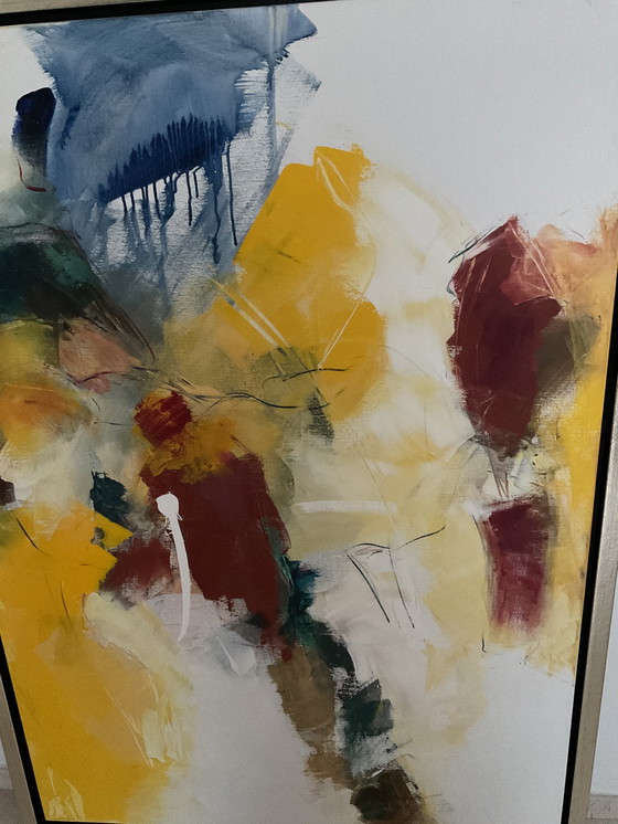 Image 1 of Kleurrijke abstracte compositie van acrylverf op doek