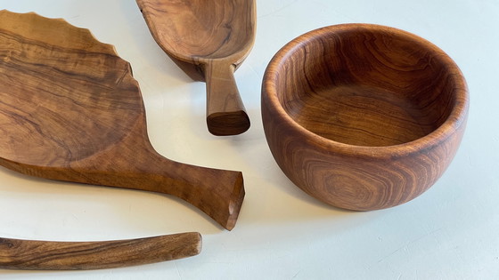 Image 1 of Lot Coupelles en Bois Tourné et Sculpté Vintage