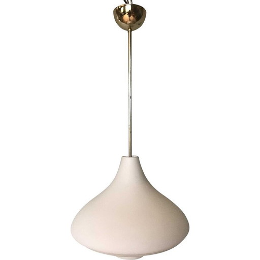 Lampada a sospensione vintage in opalino Toupie, anni '50
