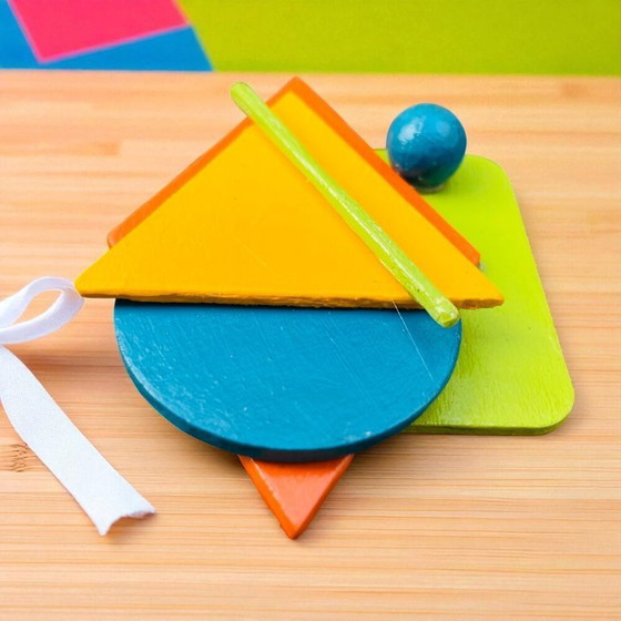 Image 1 of Broche en bois géométrique abstraite Art Déco faite à la main