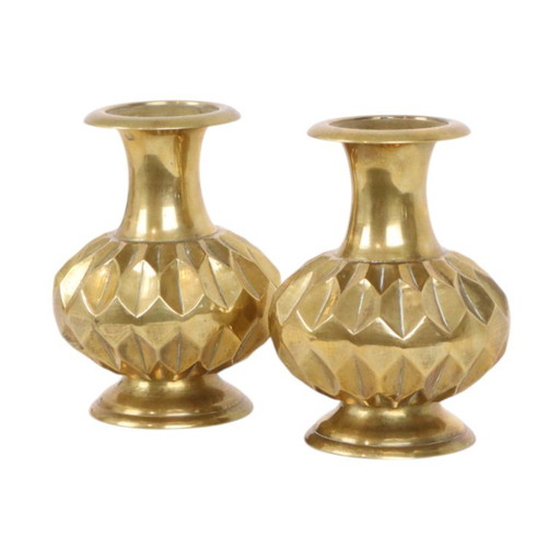 Paire de vases en laiton, motif géométrique, 15 cm – vazen, Brass (photo 2 of 13)