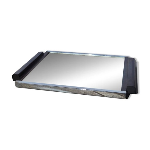 Art Deco mirror plateau in chrome metal and Macassar wood.