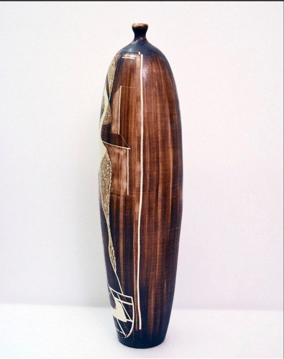 Image 1 of Large Ceramic Vase with Engraved Decoration from Faenza, 1970s