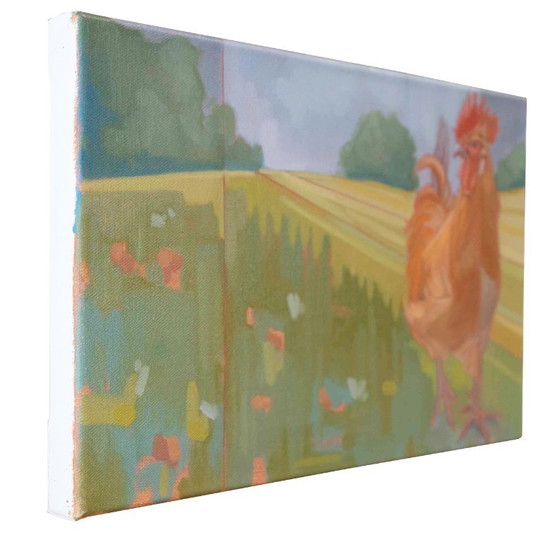 Image 1 of Pollo su un prato estivo, olio su tela, 50 x 30 cm