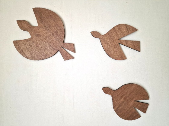 Image 1 of Trio of wooden birds for wall decoration