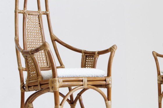 Image 1 of Fauteuils vintage en rotin avec coussins bouclés 1970