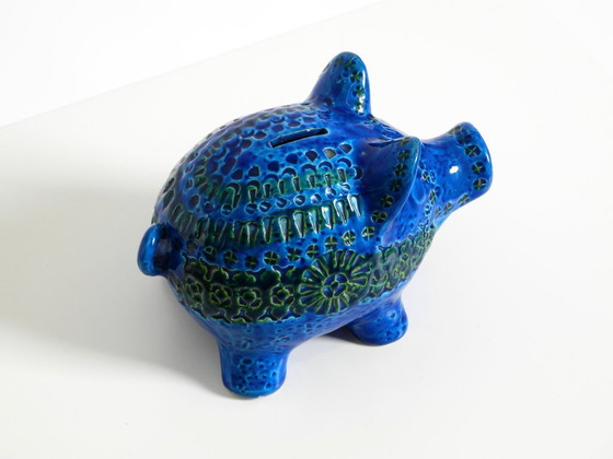 Image 1 of Beautiful 1960s large Rimini Blu ceramic pig money box by Aldo Londi for Bitossi Italy