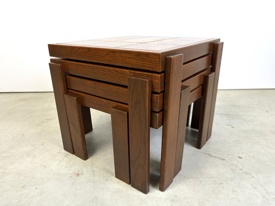 Mid century ceramic nest of tables, 1960s, Side tables, Wood, Brown, Vintage (photo 12 of 12)