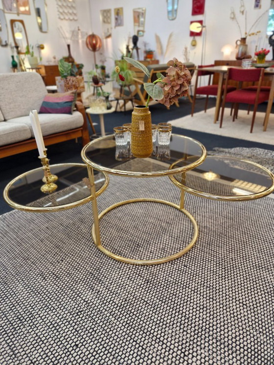 Image 1 of Vintage coffee table double swivel messing rookglas