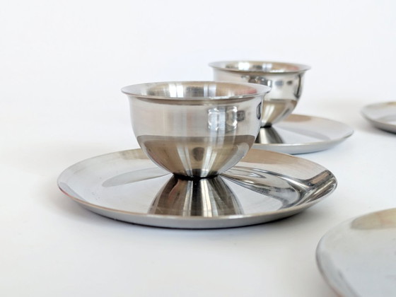 Image 1 of Set of 6 Vintage Polaris Norway Stainless Steel Egg Cups, Scandinavian Tableware