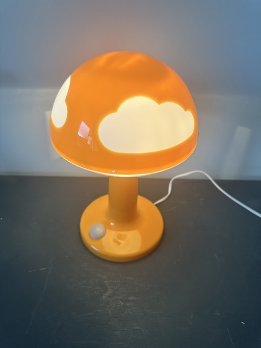 Lámpara de mesa vintage IKEA SKOJIG con forma de seta – Naranja con nubes blancas