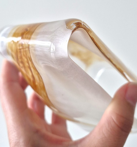 Image 1 of Italiaanse Vintage Tafellamp met Amberkleurige Dikke Glazen Kap, 
