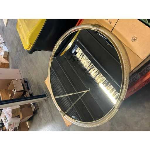 Contemporary Venetian Huge Wall Mirror With Gold "Torchon- Torciglione" Murano Glass