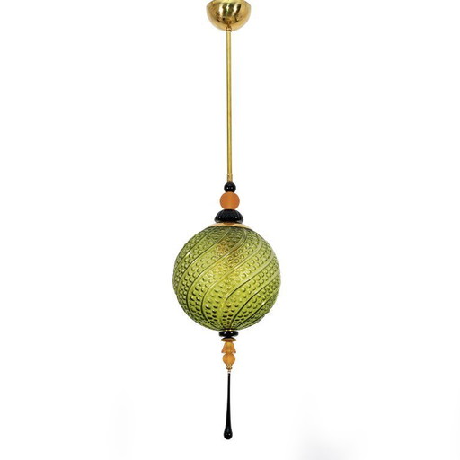 Blown Murano Glass and Brass Pendant Lamp