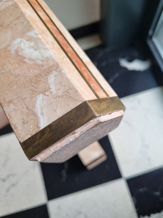 Vintage Tessellated Stone Salontafel Met Kwaliteitslabel – Robert Marcius Stijl - Jaren '90 – Brass (photo 4 of 12)
