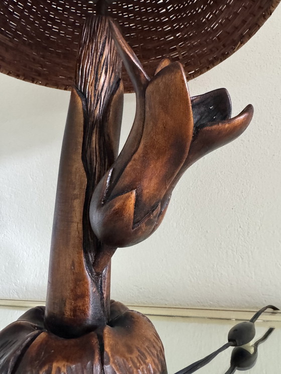 Image 1 of Lámpara floral madera tallada años 60