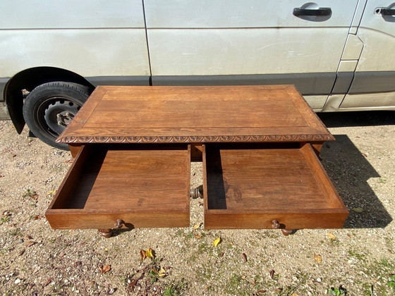 Image 1 of Schreibtisch mit 2 Schubladen im Stil Louis XIII aus Eiche mit gedrehten Beinen 130x65cm