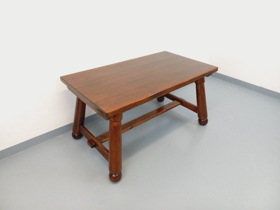 Image 1 of Brutalist rectangular dining table by Georges Robert in dark pine wood from the 1950s/60s
