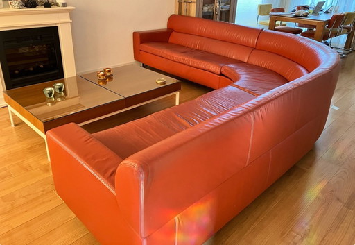 Beautiful orange leather Gelderland designer corner sofa