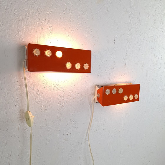 Image 1 of 2x vintage wall lamp bedside lamp orange/red Herda 70s