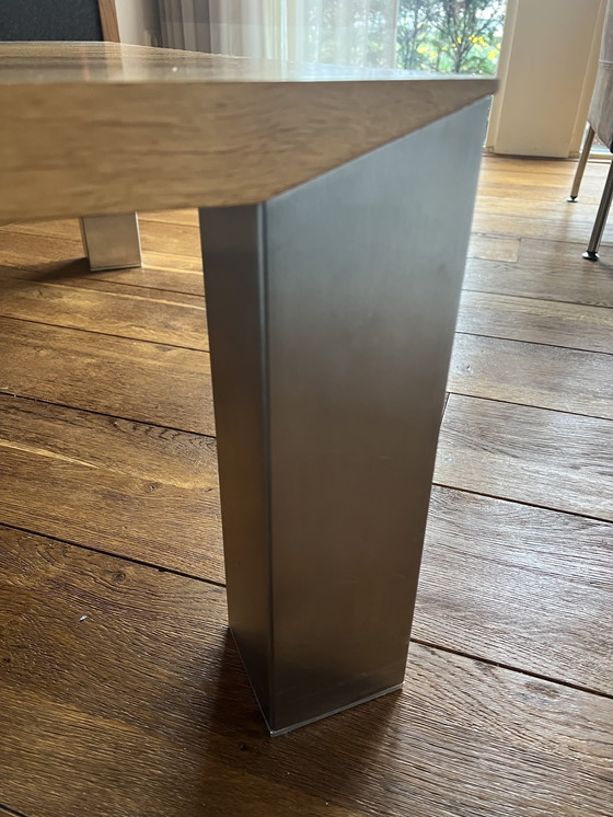 Image 1 of Bert Plantagie coffee table with stainless steel legs and light oak top