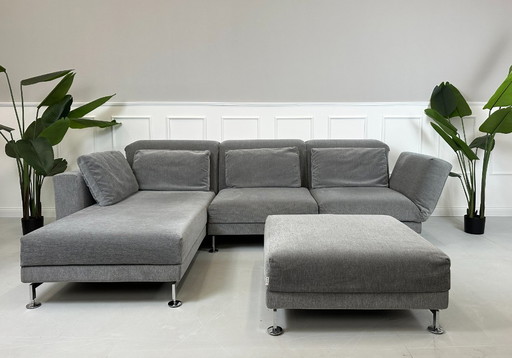 Brühl Moule Canapé d'angle Tissu Canapé Fonction relax Gris + pouf