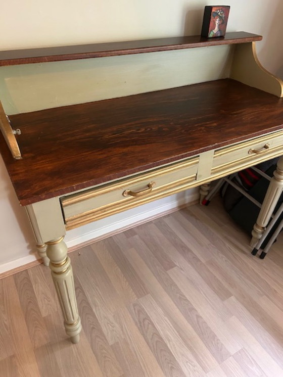 Image 1 of Classic hand painted writing table with drawer - with wooden top & raised tray - unique piece