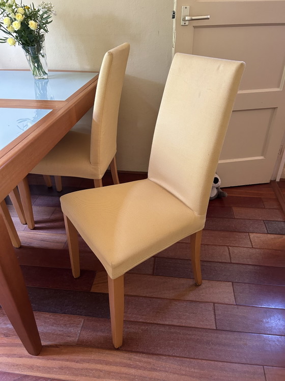 Eethoek uitschuiftafel en 4 stoelen Ligne Roset – Eetkamerset, Glass, Textile (photo 3 of 5)