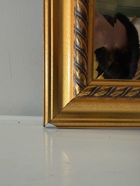 Facet cut vintage mirror with gold-colored frame, Glass, Wood (photo 5 of 8)