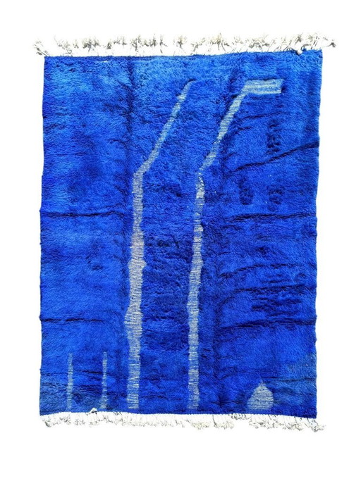 Blauer handgeknüpfter marokkanischer Teppich 210 x 300 cm – | Geometrischer moderner Teppich