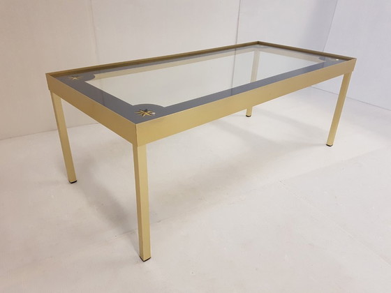 Image 1 of TABLE BASSE VINTAGE ALUMINIUM DORE & VERRE ETOILE 1960 ANNEES 60 60'S 60S