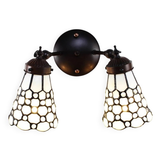 Dubbele Tiffany wandlamp, Wandlampen, Kristal, Glas, Wit, Vintage (foto 2 van 5)