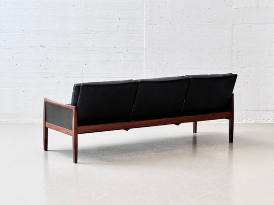 Image 1 of Canapé de style mid-century en palissandre et cuir de vachette noir, signé Hans Olsen pour Vatne Møbler, 1960