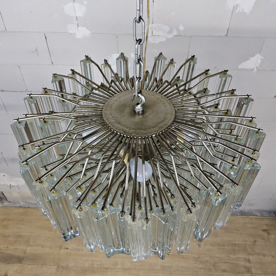 Image 1 of Vintage Itiliaanse kristallen kroonluchter Venini Triedi Murano. (60s) tapered crystal chandelier Italian design