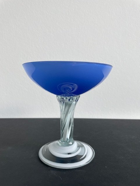 Elegant Chalice Of Blue, White And Transparent Murano Glass