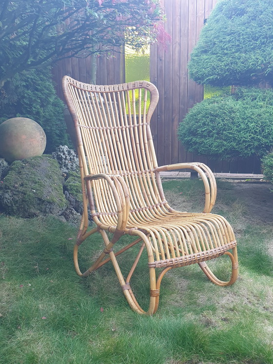 Image 1 of Bellissima poltrona alta vintage in rattan Rohé